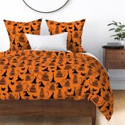 eclectic witch cat - black on orange duke cat - halloween cat fabric and wallpaper