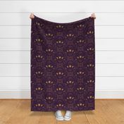 Witchcraft Damask in Dark Purple and Gold, Magical Starry Night Sky and Witch Items