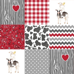 Farm//Love you till the cows come home//Red Bandana - Wholecloth Cheater Quilt