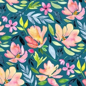 Never Enough Flowers - Watercolor Floral (On Teal + Small)