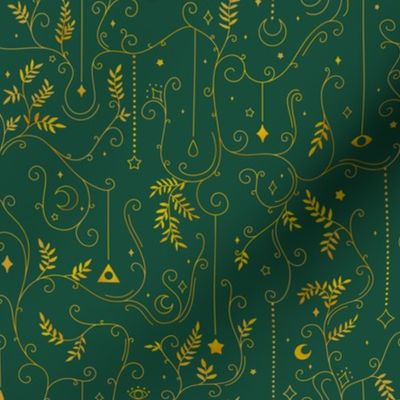 Whimsical Magical Botanicals in Green & Gold