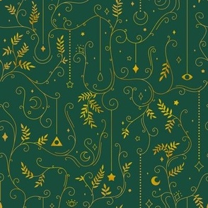 Whimsical Magical Botanicals in Green & Gold