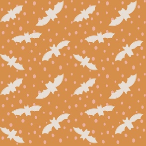 Bats And Dots | White Bats in Orange Background
