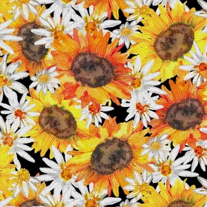 Sunflowers _ Daisys on Black
