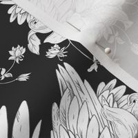 Tropical flowers, Parrot, Monochrome