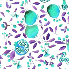 Pomegranates in turquoise and violet large