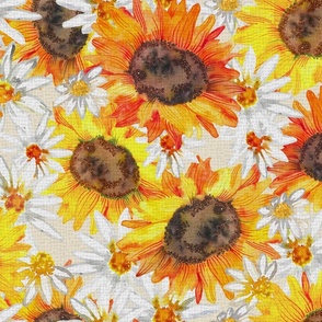 Sunflowers _ Daisys on Ecru
