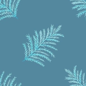 blue fern pattern monochrome tropical jungle foliage
