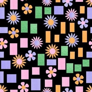 Retro Fun - Confetti & Flowers, tossed confetti & flowers in pink, lavender, orange and green