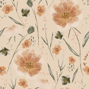 breezy peach watercolor florals-dutch white