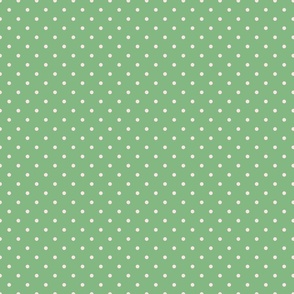 mini pink polka dot on an apple green background