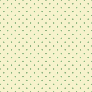 mini green polka dot on on light yellow background