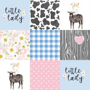 Farm//Love you till the cows come home//Little Lady//Blue&Pink - Wholecloth Cheater Quilt