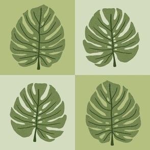 Check Monstera Leaf  || Green Leaves on Green Check || Outdoor Oasis  Collection by Sarah Price