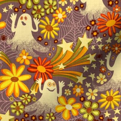 groovy retro halloween - plum - medium scale