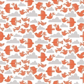 Bird Folk || Red Birds on White || Festive Folk Collection by Sarah Price