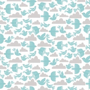 Bird Folk || Blue Birds on White || Festive Folk Collection by Sarah Price