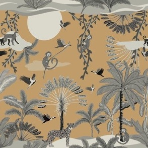 Golden Jungle - Monochrome Tropical Plants and animals 
