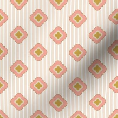 tangerine quatrefoils on almond stripes | small