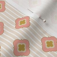 tangerine quatrefoils on almond stripes | small