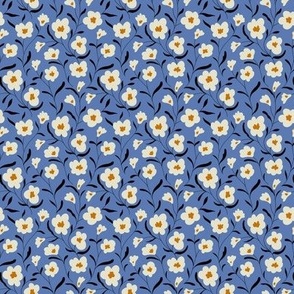 White abstract flowers on blue (small)