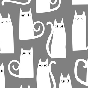 Kitty Cats White on Gray Jumbo