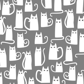 Kitty Cats White on Gray 