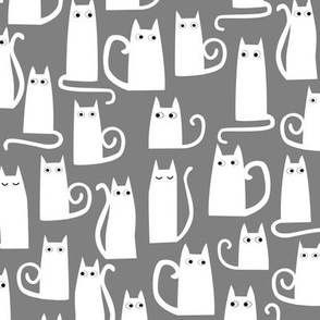 Kitty Cats White on Gray Small Scale