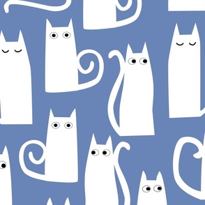 Kitty Cats White on Blue Jumbo 