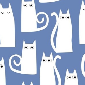 Kitty Cats White on Blue 