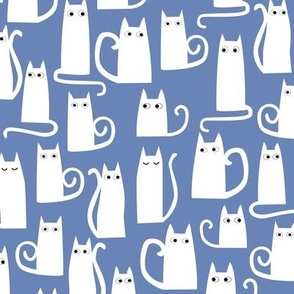 Kitty Cats White on Blue Small Scale