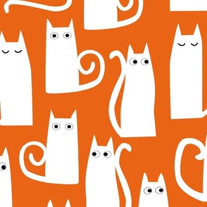 Kitty Cats White on Orange Jumbo