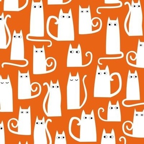 Kitty Cats White on Orange  Small Scale