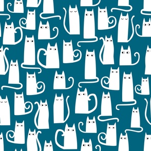 Kitty Cats White on Teal Jumbo