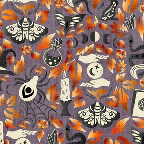Eclectic Witchery- Magic Witch Life- Orange Black on Purple Grey- Large Scale