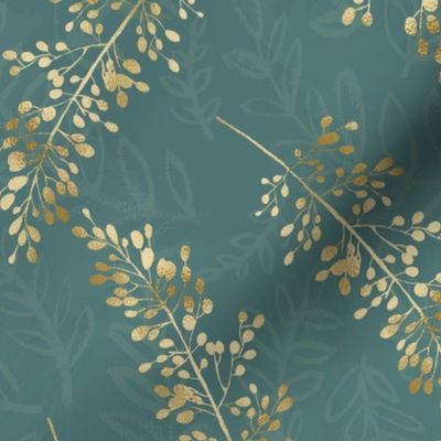 Golden Botanical Stems_teal