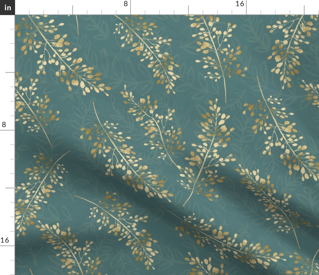 Golden Botanical Stems_teal