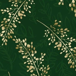 Golden Botanical Stems_forest green