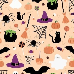 Fun Halloween with candies, bats, ghosts and spiders