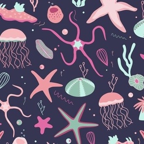 Bright pink sea animals - small scale