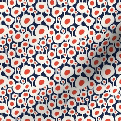 Poppy Dot - Graphic Floral Dot Midnight Blue Red Small Scale