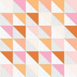 half square triangles: sunburst, beach umbrella, pink sparkle, tangy, buff, pink razz