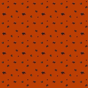 Ditsy Halloween - Black cats on Brick Red - small