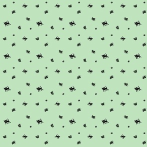 Ditsy Halloween - Black cats on muted Mint - small