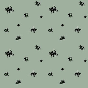 Ditsy Halloween - Black cats on Sage - small