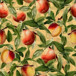 14" Nostalgic Yellow Peach Kitchen Wallpaper, Vintage Peaches Fabric,   Fall Home Decor, Fruit Harvest,yellow double layer 