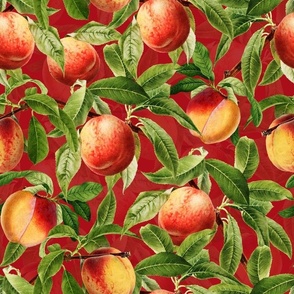 14" Nostalgic Yellow Peach Kitchen Wallpaper, Vintage Peaches Fabric,   Fall Home Decor, Fruit Harvest,red double layer