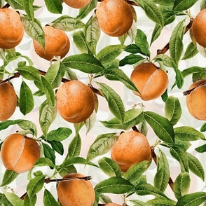 14" Nostalgic Yellow Peach Kitchen Wallpaper, Vintage Peaches Fabric,   Fall Home Decor, Fruit Harvest, off white double layer