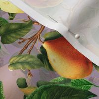 12" Nostalgic Yellow Peach Kitchen Wallpaper,  Vintage Plums Fabric, Vintage Fruits, Nostalgic Pears, Antique Cherries, Fall Home Decor, Fruit Harvest, light purple double layer 