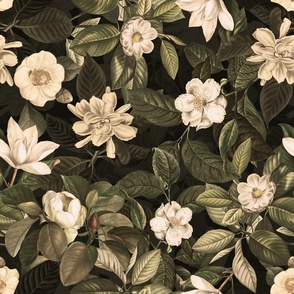 18" Lush Antique Magnolia Flowers - Vintage Magnolias home decor, Nostalgic  wallpaper,Magnolia Fabric - Flowers Fabric -  Magnolia Wallpaper sepia tanned- double layer